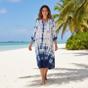 Roberta Roller Rabbit Shirt‎ Dress Women M / L White Purple Tie Dye Beach Cotton